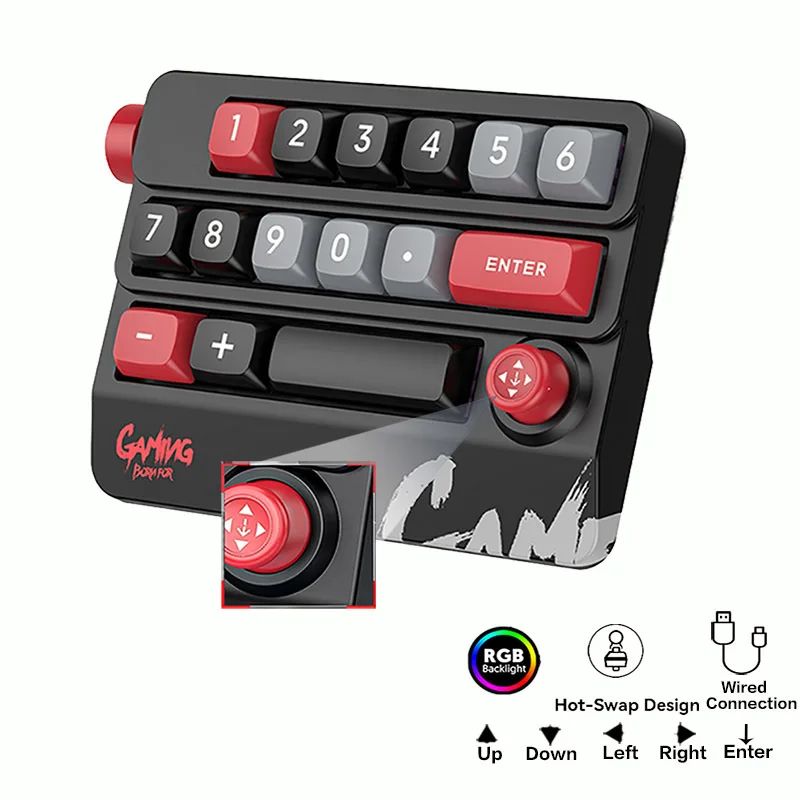 Teclado mecánico con Joystick portátil, tecla intercambiable en caliente, USB-C, retroiluminación RGB, teclado para juegos programable con cable para escritorio