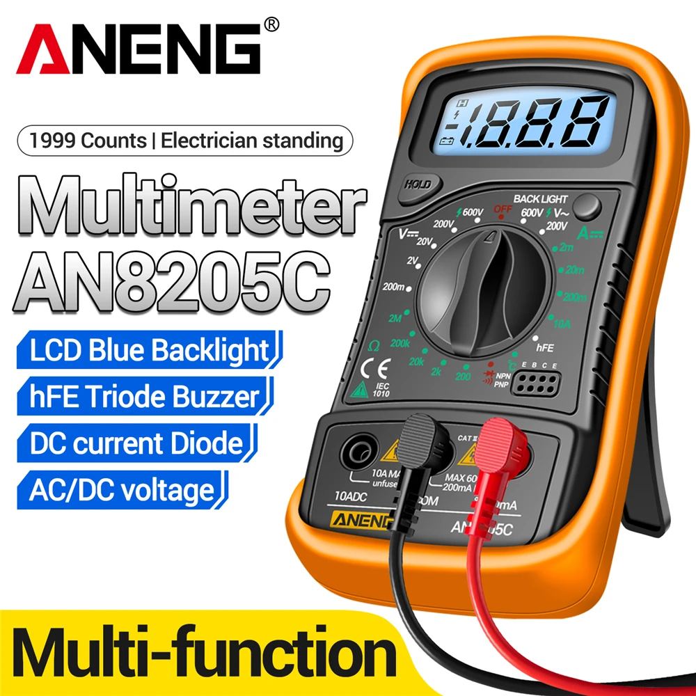 Multímetro digital profesional ANENG AN8205C medidor de voltaje CA/CC diodo de resistencia de corriente CC-40 ℃ ~1000 ℃   Probador de retroiluminación LCD - imagen 2