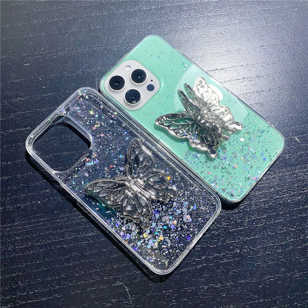 Funda de teléfono con soporte de mariposa y purpurina, carcasa trasera de silicona suave para Samsung S24 Plus S23 FE S22 Note 20 Ultra 10 S21 S20 S10 - imagen 5