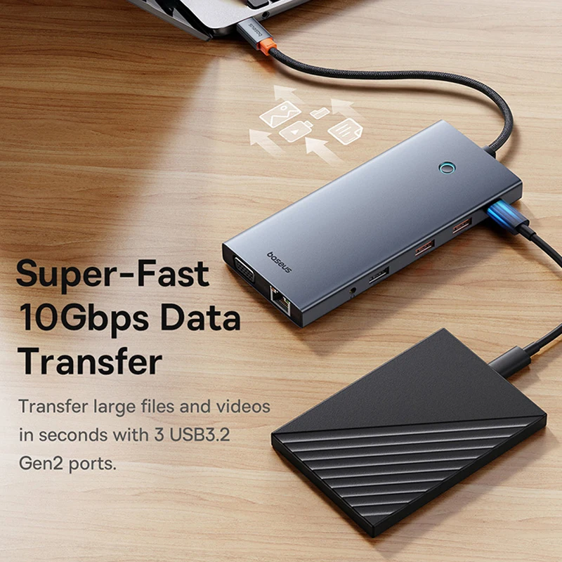 Baseus USB C Hub tipo C a HDMI USB HUB adaptador 13 en 1 DP 4K 60Hz 120Hz RJ45 VGA convertidor PD 100W USB A 3,1 2,0 para Macbook PC - imagen 5