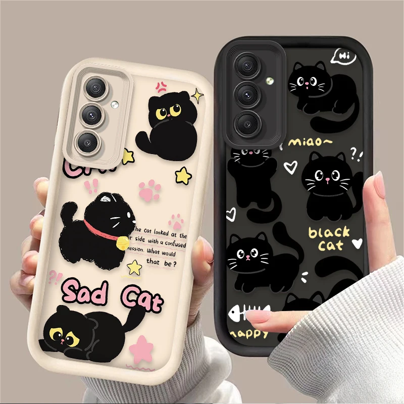 Preciosa funda de silicona con gráfico de gato negro para Samsung Galaxy S25 S24 S23 Ultra S22 S21 Plus FE 5G A54 A34 A14 A73 A53 A33 5G - imagen 3