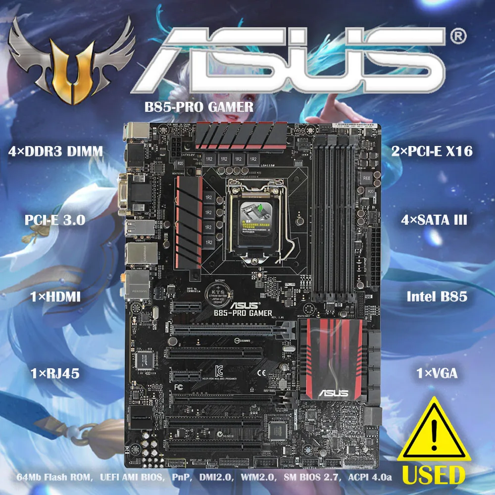 Placa base de escritorio Original Asus B85-PRO GAMER B85 Socket LGA 1150 i7 i5 i3 DDR3 32G SATA3 USB3.0 ATX 100%