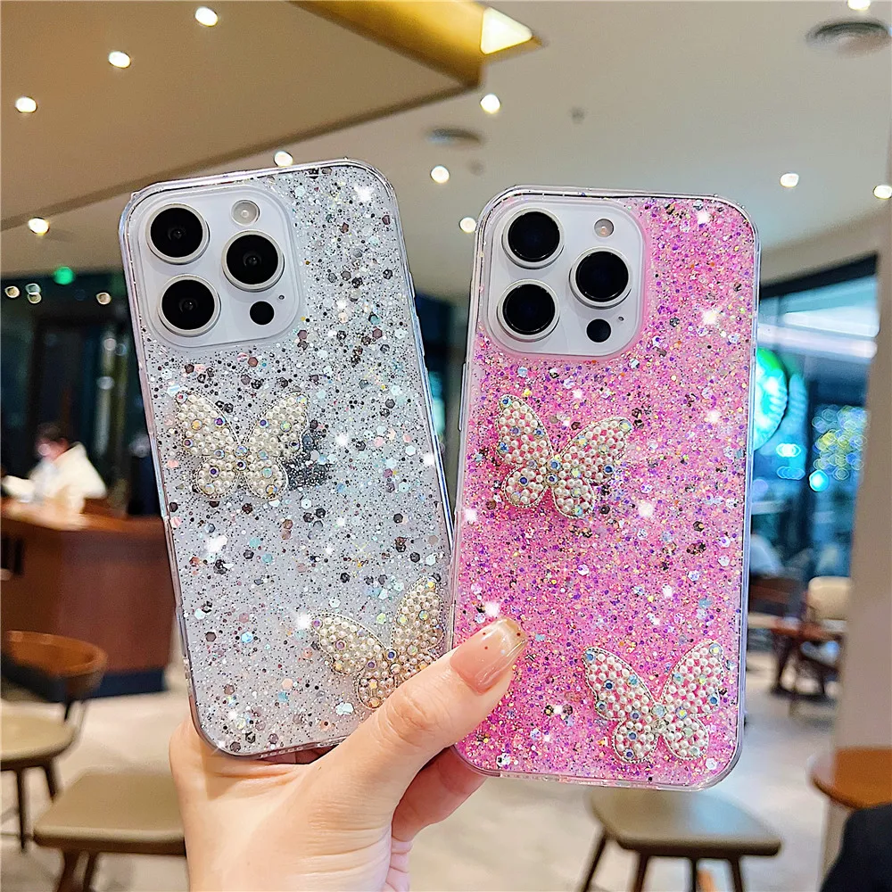 Funda de teléfono con purpurina de mariposa 3D OPPO Reno 13F 11F 12F 12 11 10 Pro A53S A53 A5 A9 2020 A52 A72 4G, funda de silicona suave a prueba de golpes - imagen 3