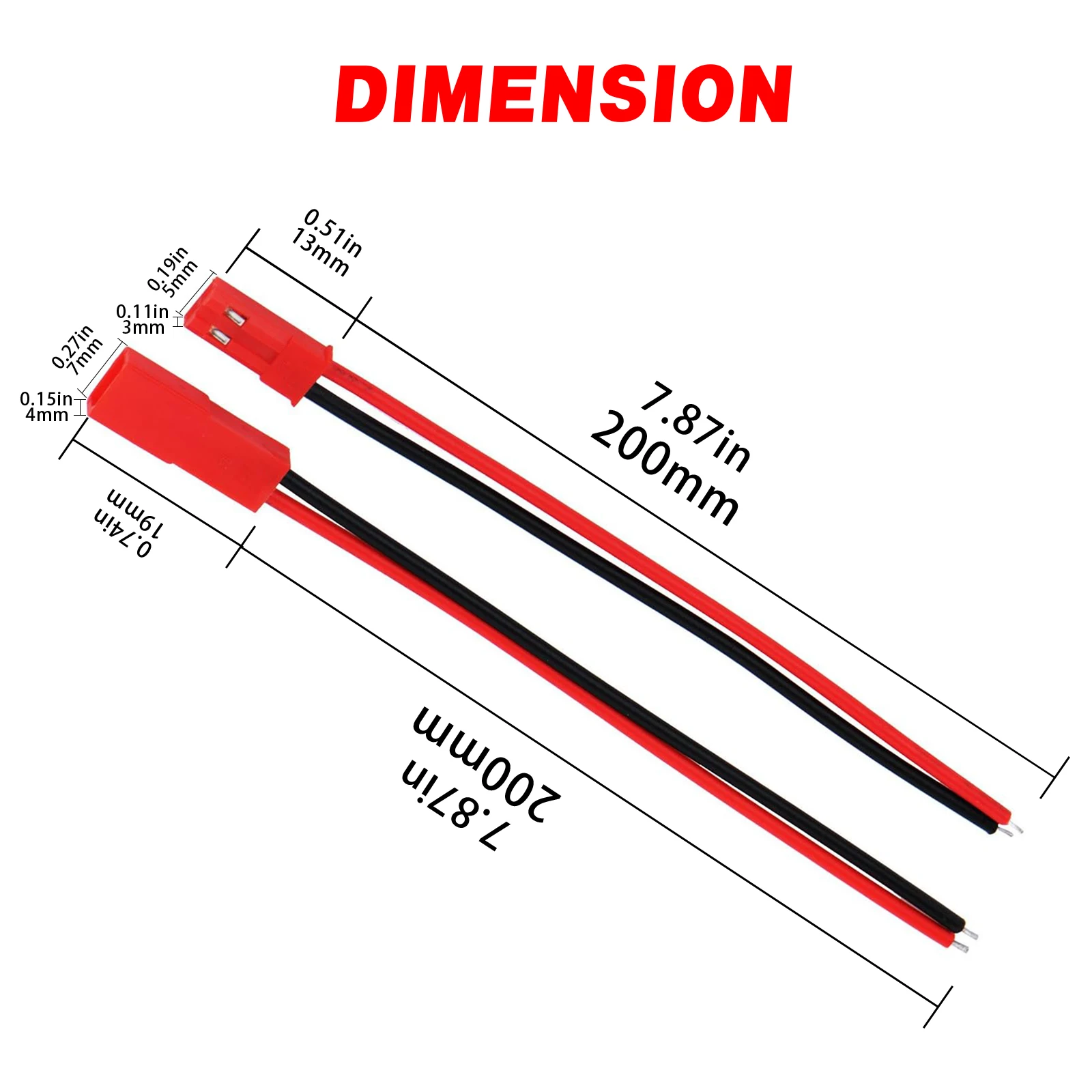 Conector de clavija JST de 200mm, Cable macho hembra 2P para juguetes RC, batería, helicóptero, bricolaje - imagen 2