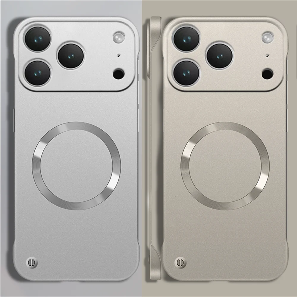 Funda magnética para teléfono Magsafe Ultra delgada sin marco para iPhone 16 17 Pro Max Air 14 15 13 12 cubierta de PC chapada de carga inalámbrica