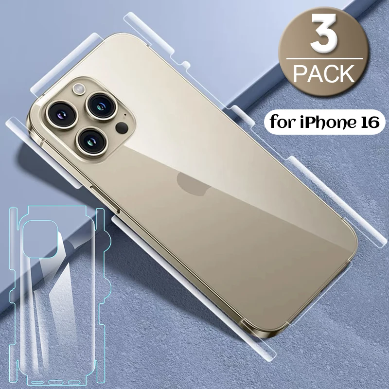 Película de hidrogel irrompible HD para iPhone 16 Pro Max Plus 16Pro, cubierta trasera para teléfono, accesorios de película protectora de bordes laterales, 1-3 uds.