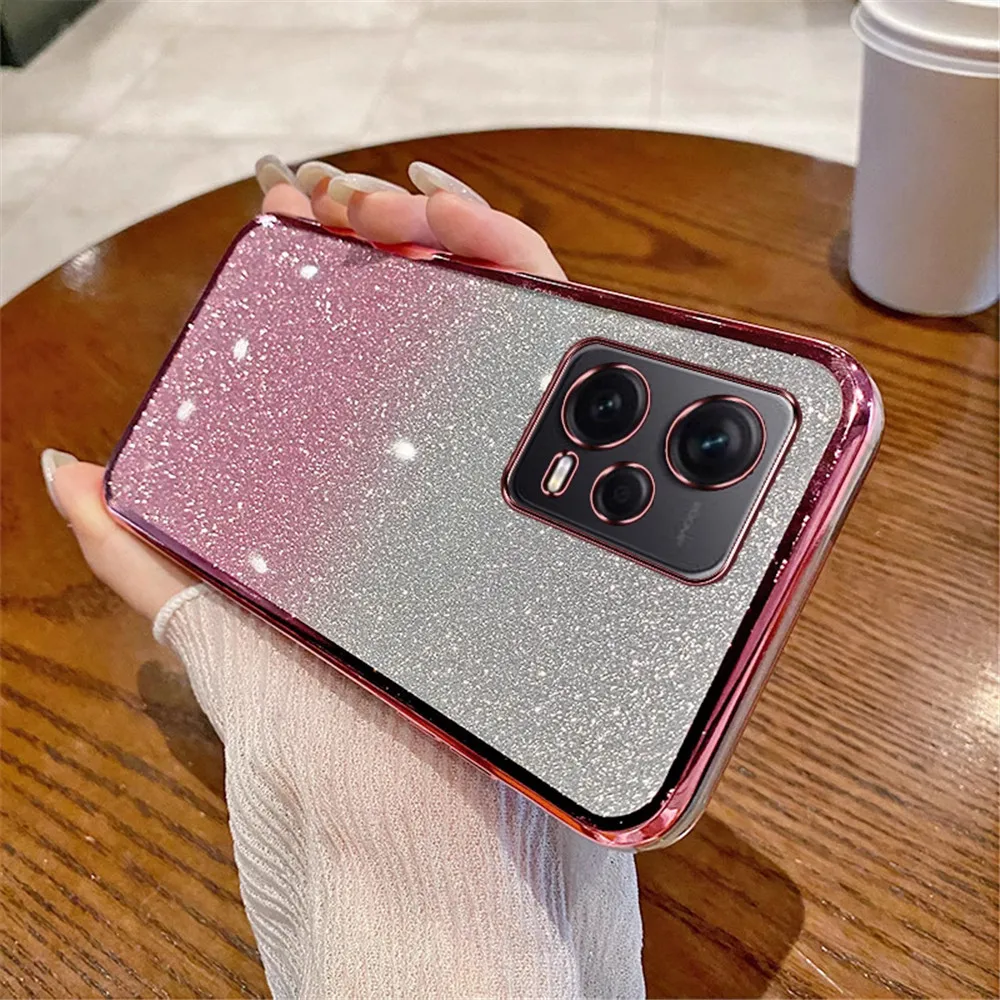 Funda de silicona con gradiente de purpurina de lujo para Xiaomi Redmi Note 12 Pro Note12 11S 10S 9S 10 9 8 Pro, funda protectora de lente suave para teléfono