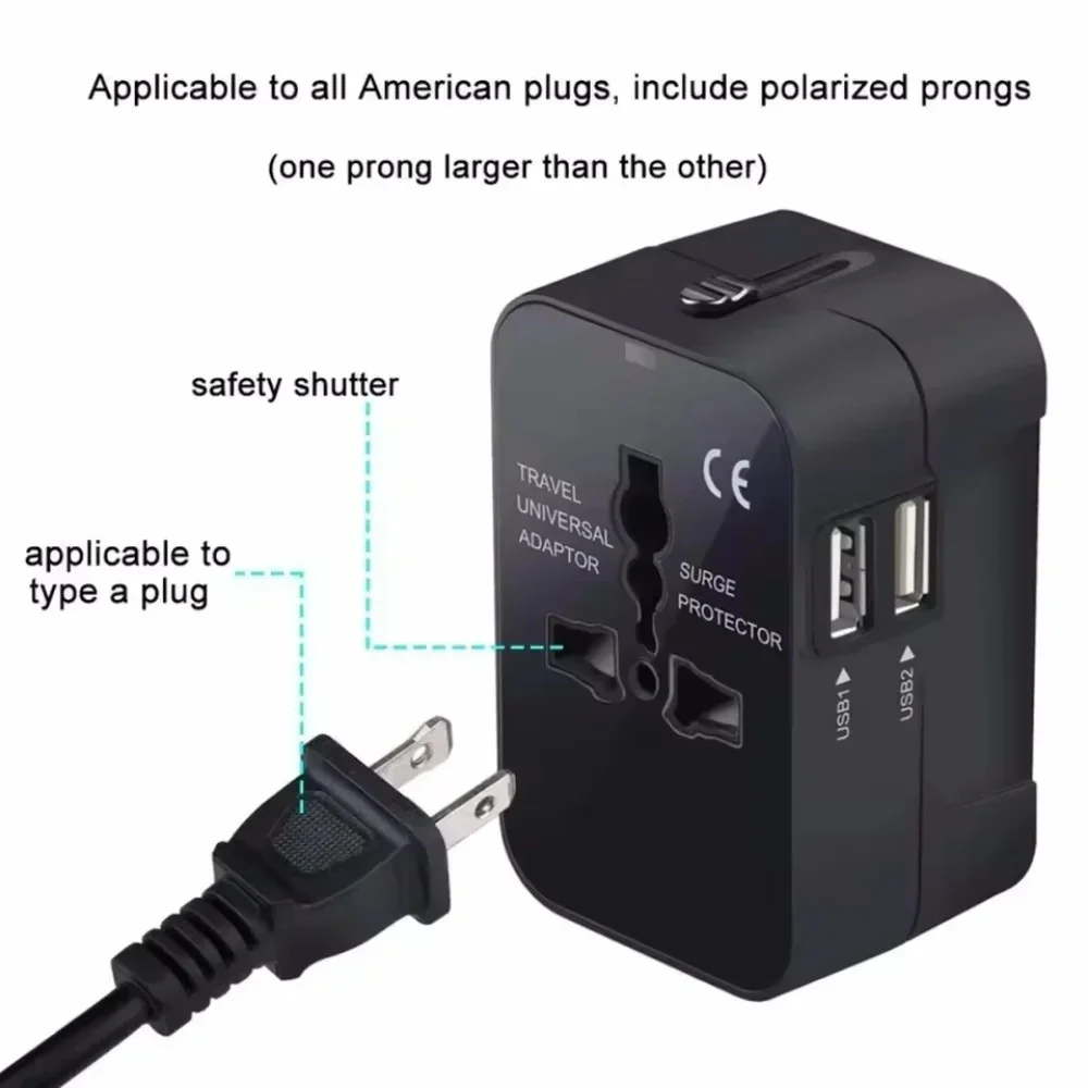 Adaptador de corriente alterna de viaje Universal con puertos USB duales UE EE. UU. Reino Unido AU convertidor de salida enchufe cargador de conversión Global - imagen 3