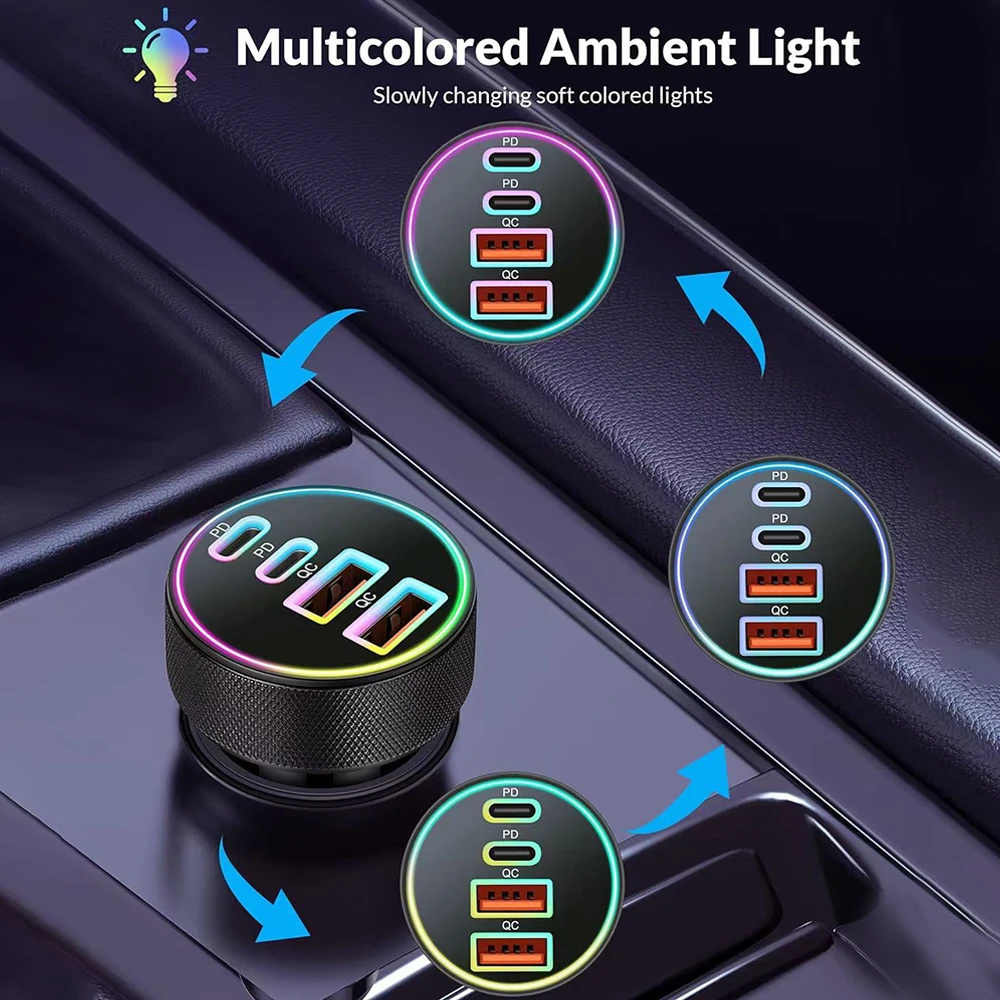 PD90W 4 puertos PD USB cargador de encendedor de cigarrillos adaptador QC3.0 cargador rápido en el coche para iPhone15 Samsung Ipad Macbook portátil - imagen 4