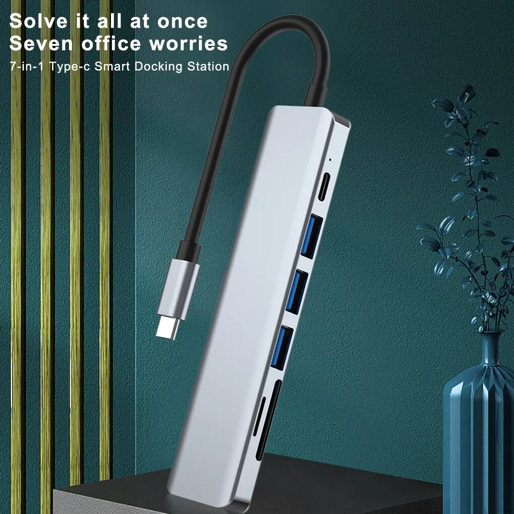 Coolcirc-HUB USB 7 en 1 tipo C de aleación de aluminio, adaptador USB 3,0/2,0 Compatible con HDMI, lector de tarjetas SD/TF para ordenador, iPhone y tableta - imagen 2