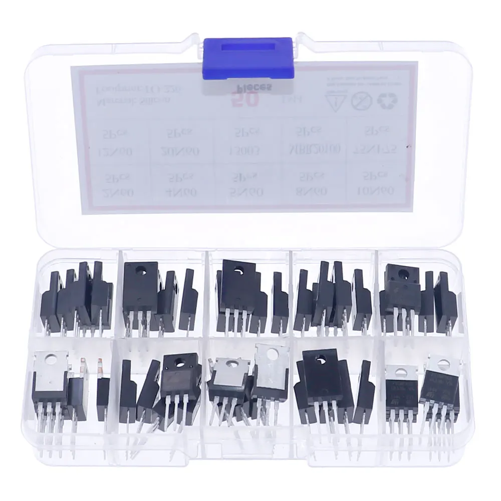 Kit de transistores de efecto de campo Mosfet, caja de 50 piezas, 10 valores TO-220, 2N60, 4N60, 5N60, 8N60, 10N60, 12N60, 20N60, 13003, MBR20100, 75NF75 - imagen 2