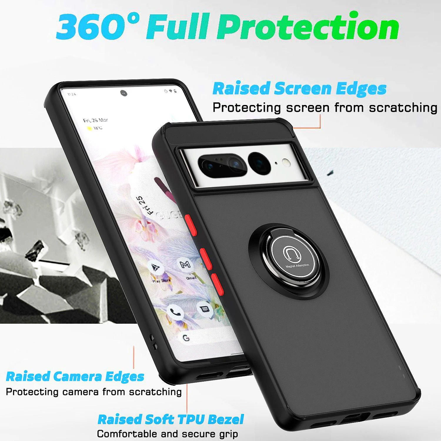 Funda mate armadura para Google Pixel 9 Pro XL, funda para Pixel 8 8A, soporte magnético con anillo, Fundas a prueba de golpes - imagen 3