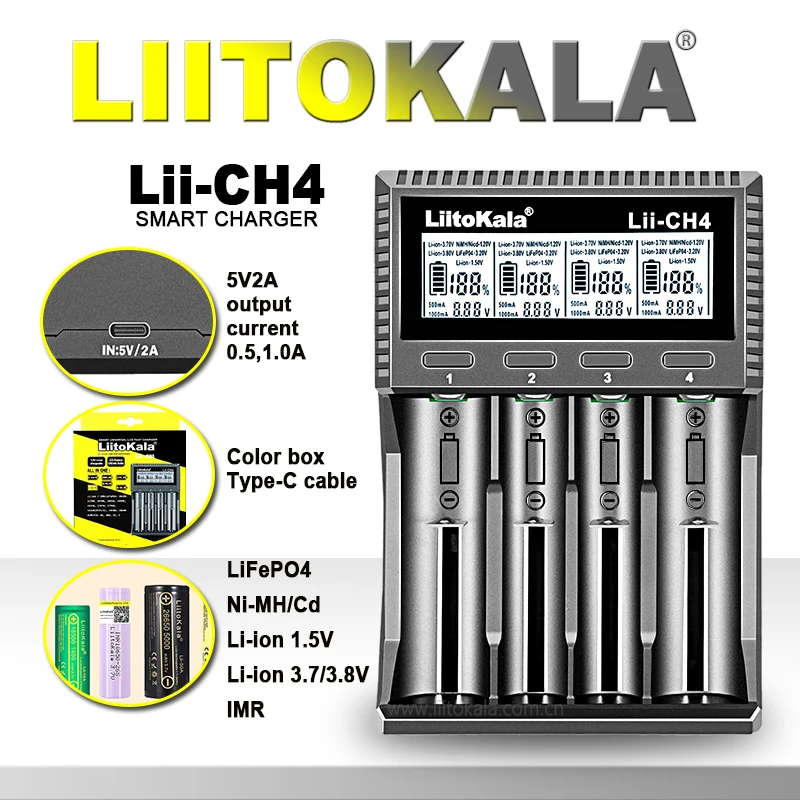 Liitokala Lii-202 Lii-402 5V2A salida tipo C interfaz de cable Universal 3,7 V 3,2 V 3,85 V 18650 21700 cargador de batería recargable - imagen 4