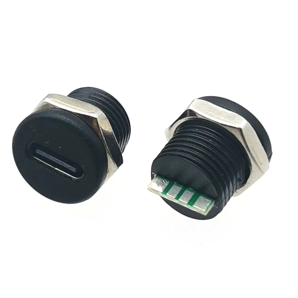 Tuerca de enchufe de carga, placa de bloqueo a presión, piezas USB hembra tipo C, conector hembra impermeable, 10 USB-C, 4 pines, 3A, 5V - imagen 2