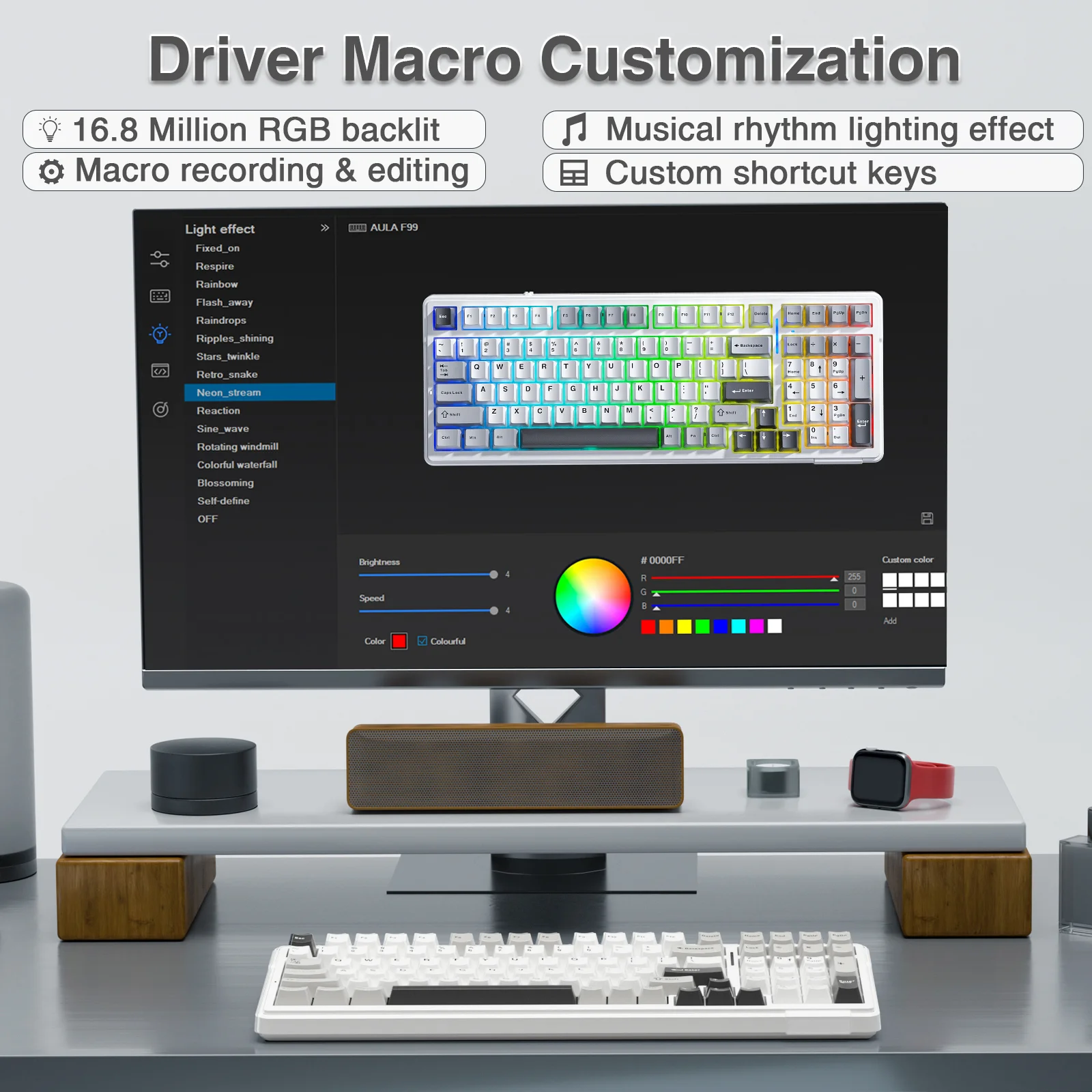 AULA-Teclado mecánico F99 con Bluetooth 5,0/2,4G, teclado inalámbrico/con cable para juegos, 99 teclas personalizables - imagen 4