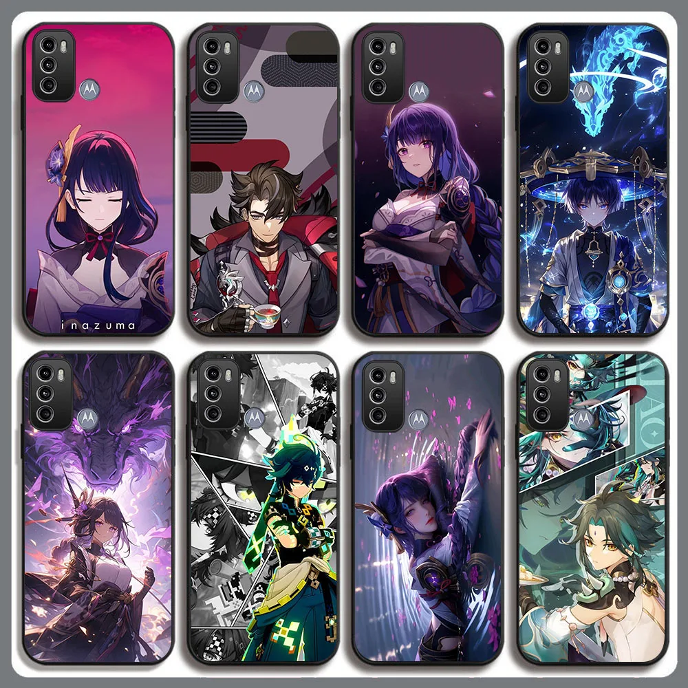 BD-28 Genshin funda negra para Moto G60 G60S G51 G30 G40 Fusion G71 G52 E32 G42 G41