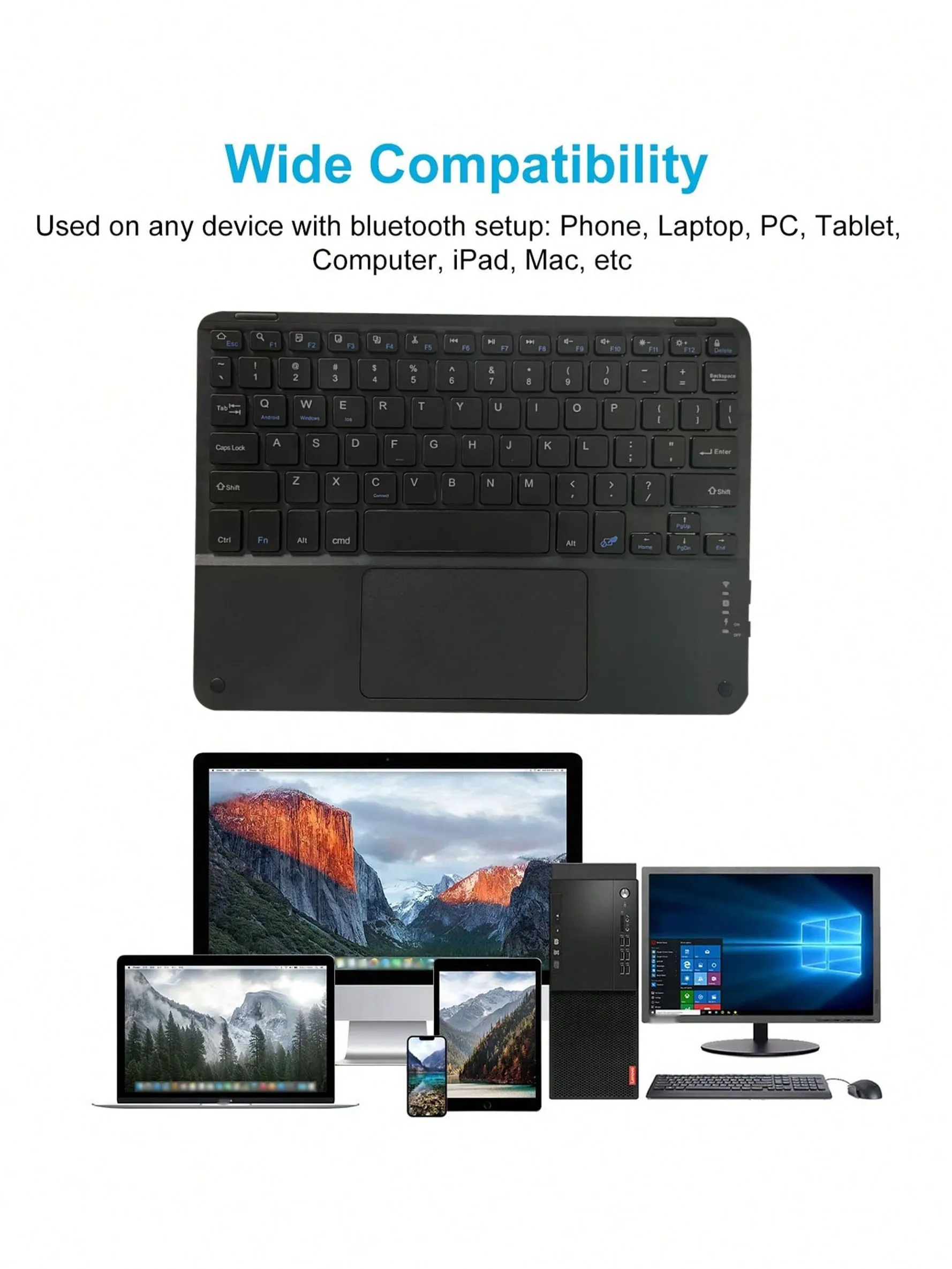 Teclado táctil inalámbrico, diseño delgado y silencioso, batería de larga duración. Mini teclado Bluetooth para iPad, compatible con Android/IOS - imagen 5