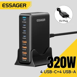 Essager Cargador GAN 320W USB-C PD 100W 8 Puertos para MacBook