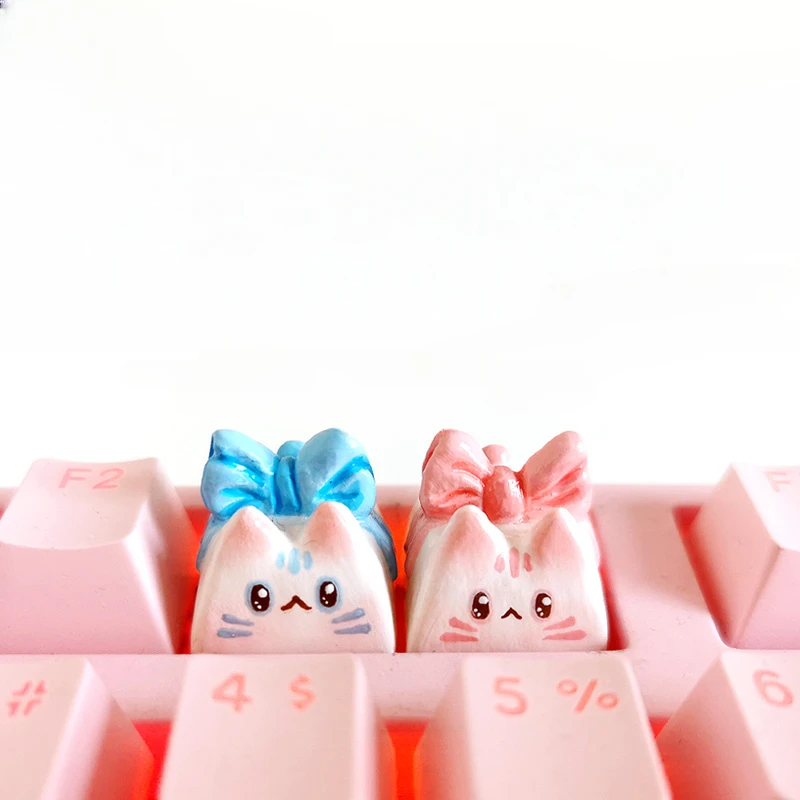 Teclas de arcilla personalizadas, teclas ESC opacas con lazo rosa lindo, Gato Shiba Inu, teclas de teclado mecánico moldeado por inyección de dos colores - imagen 4