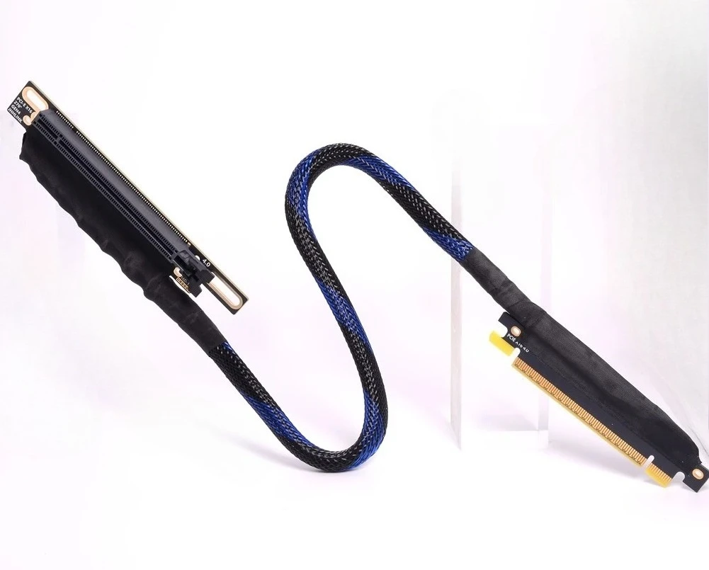 Cable Adaptador GPU PCI Express 4.0 X16 para Servidor AI – Malla Trenzada Plateada - imagen 4