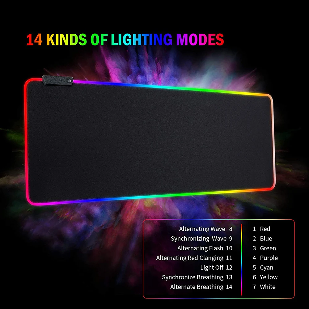 Alfombrilla de ratón RGB para juegos, alfombrilla de ratón Led extendida grande con 14 modos de iluminación, alfombrilla de ratón con Base de goma antideslizante para jugadores - imagen 4