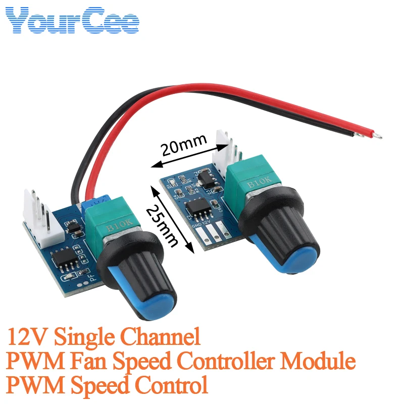 Módulo controlador de velocidad del ventilador PWM de un solo canal, 5 uds./1 unidad, 12V, con Cable, Control de velocidad PWM, módulo de ventilador con cubierta de computadora - imagen 2