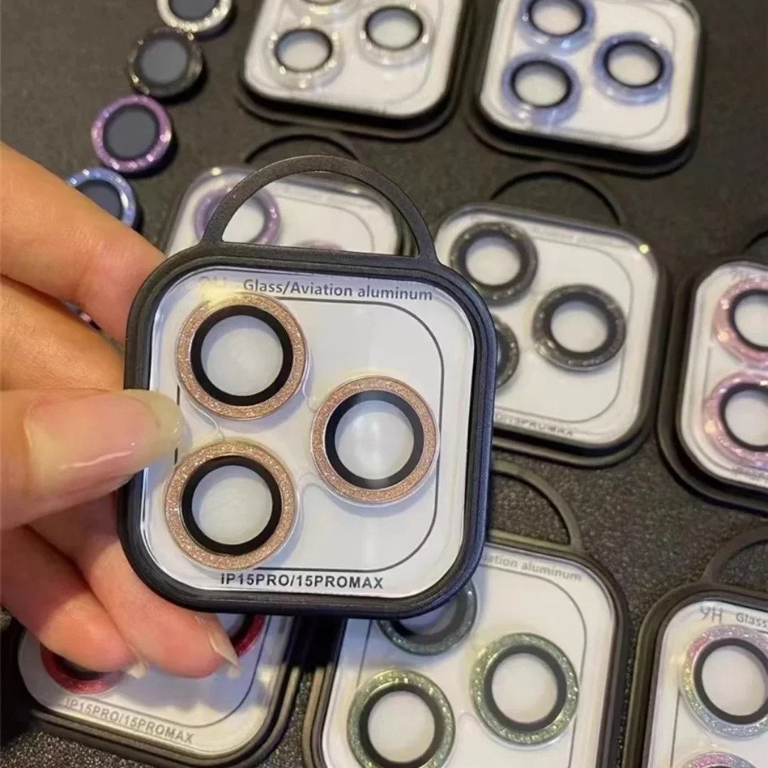 Protector de lente de cámara de cristal y Metal brillante para IPhone 15 16 17 Pro Max 12 Mini 15Pro 14Pro, cubierta de lente de anillo para mujer, 2-3 uds. - imagen 2
