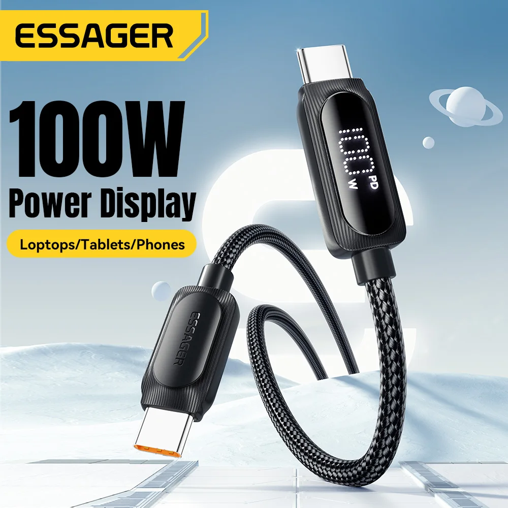 Essager USB tipo C a USB C Cable 100W 5A PD Cable de carga rápida para Macbook Xiaomi Samsung tipo-c Cable de pantalla Digital 3M - imagen 2