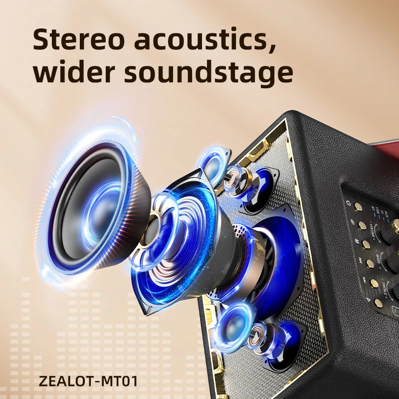 ZEALOT-MT01 Altavoz inalámbrico portátil de madera retro con ranura para tarjeta TF, subwoofer de graves ruidosos, altavoz Bluetooth TWS, 24000 mAh, 60 W - imagen 2