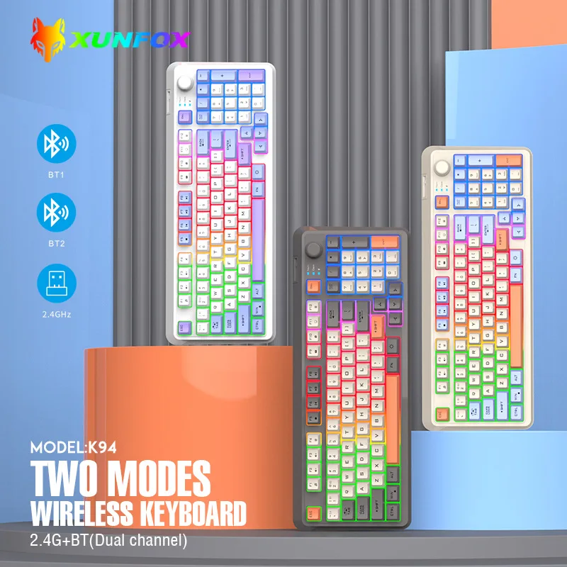 Teclado inalámbrico español, ruso, árabe, coreano, kit de ratón, Bluetooth 2,4 G, tipo C, luz RGB, 94 teclas, batería recargable, diseño ergonómico K94 - imagen 2