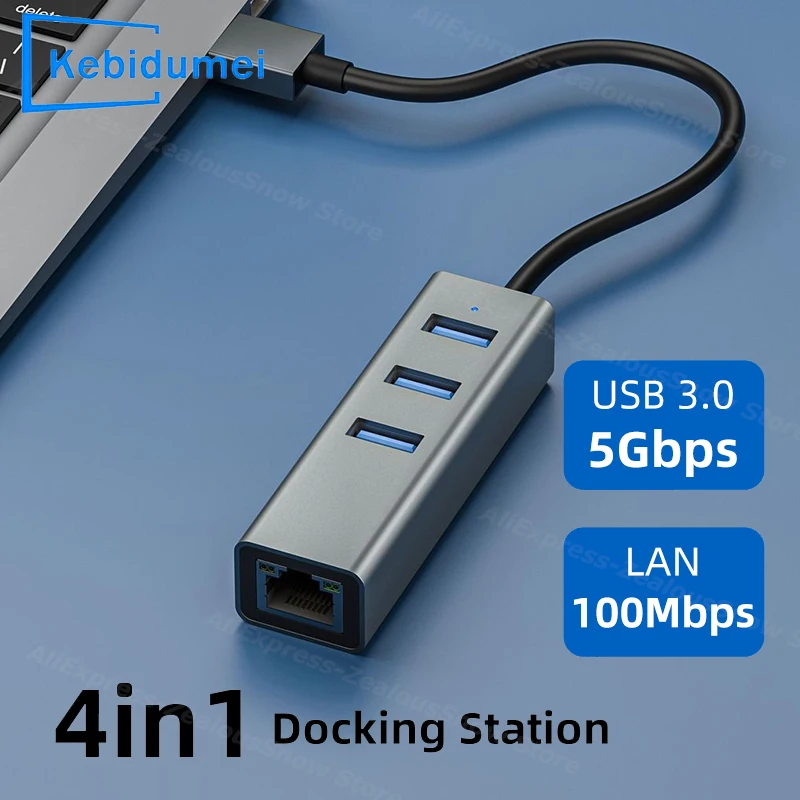 Estación de acoplamiento 4 en 1 USB 3,0 tipo C HUB 3 puertos USB3.0 HUB USB a adaptador Gigabit Ethernet Rj45 para Windows MacOS Laptop PC