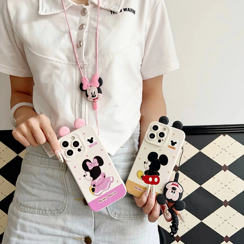 Para Samsung Galaxy A12 A11 A71 A51 A52 A22 A02s A32 A13 A53 A03s A04s A20s A33 A73 A23 asiento trasero Minnie funda con cuerda de soporte - imagen 5