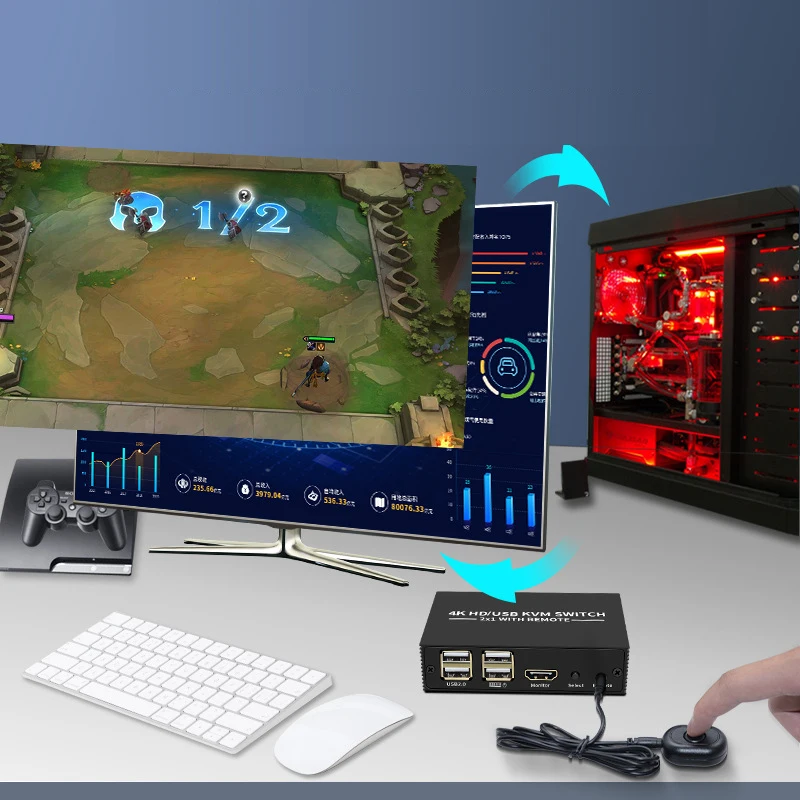 Conmutador KVM con interruptor HDMI Estación de acoplamiento USB2.0 HUB 4 dispositivos USB Teclado Ratón Impresora Compartir 2 computadoras - imagen 4