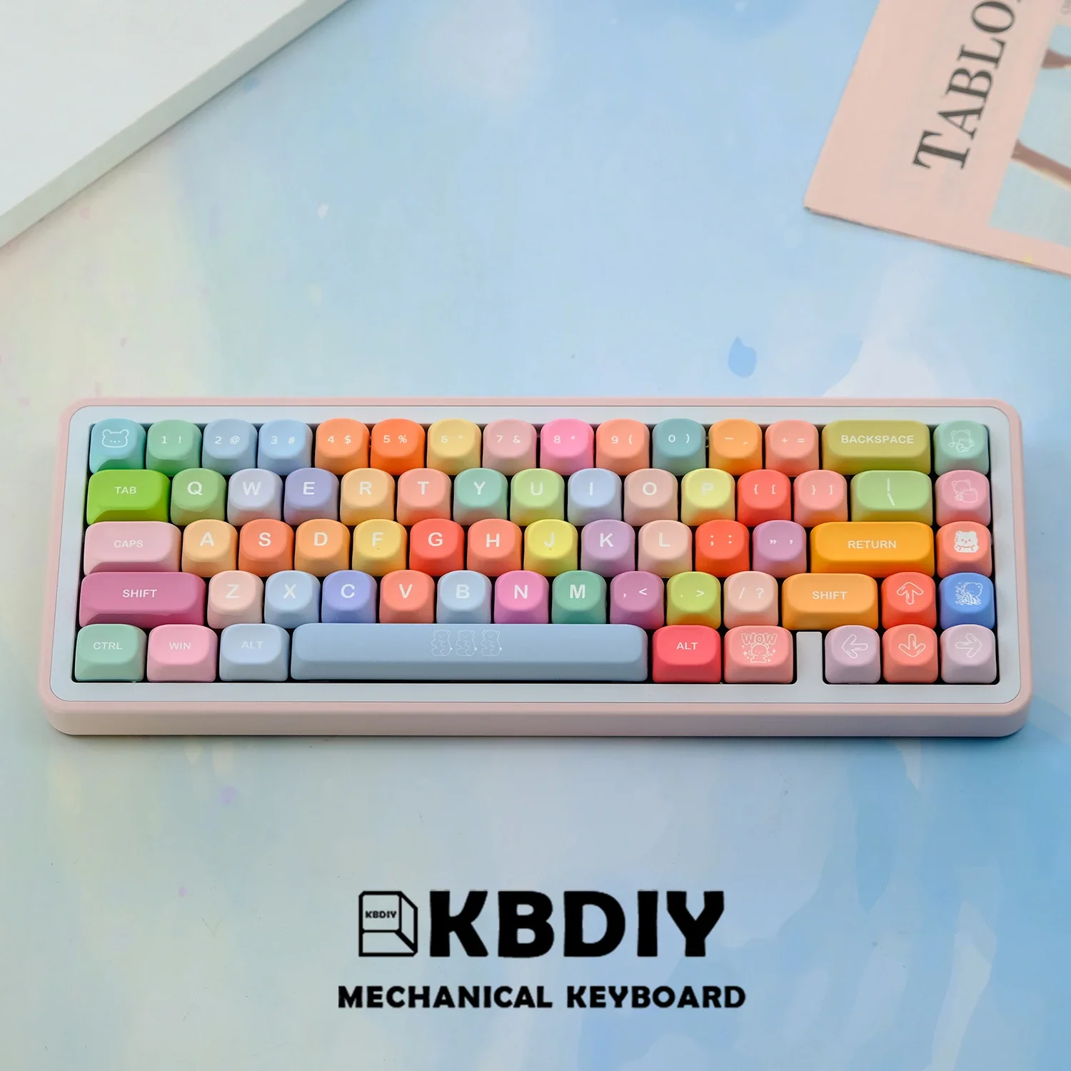 KBDiy-teclas PBT de osos de goma, perfil KOA, bonitas, personalizadas, 7U, para teclado mecánico, juego ak820 pro mad 68he 60, 131 teclas aula F87 F108 F99 Pro ACE60 ACE68 RAINY75 AK74 gx87 crush80 raven68 mad 60he ak8 - imagen 2
