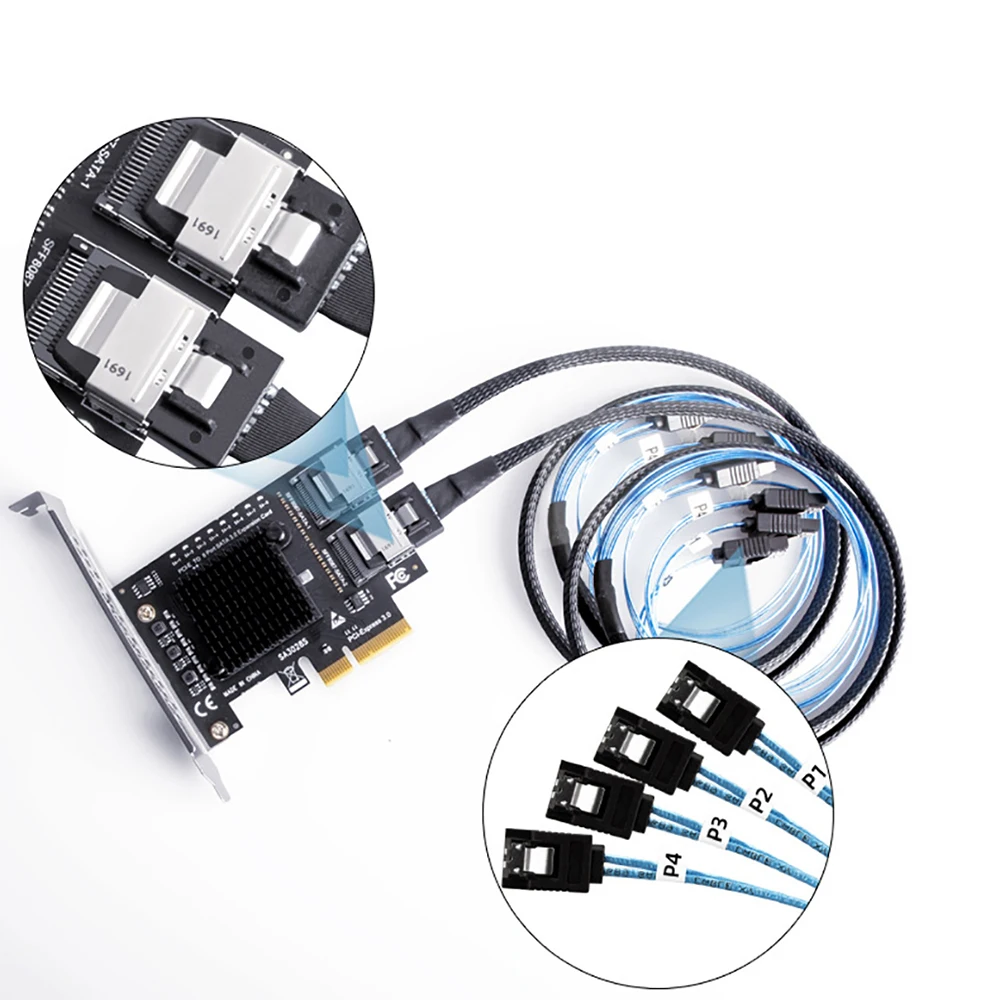 Tarjeta de expansión SATA PCIE a SFF8087 Mini SAS 8 puertos SATA 3,0 a controlador PCIe3.0 a SFF-8087 adaptador de Chip ASM1166 - imagen 2