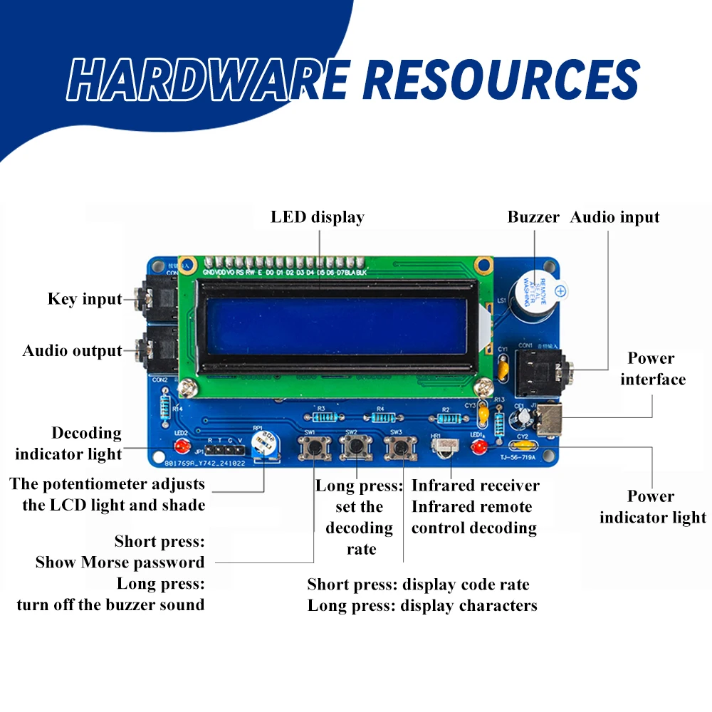 Decodificador de telégrafo DIY para simulador de telégrafo de código Morse, Kit de fabricación electrónica, proyecto de soldadura DIY con pantalla Digital - imagen 3