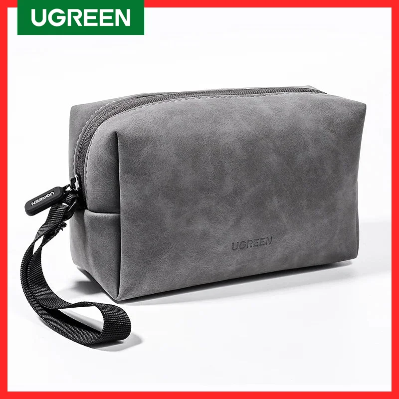 UGREEN-bolsa organizadora de cuero para auriculares, estuche de almacenamiento para auriculares con Cable USB, cargador de teléfono móvil, PC, accesorios digitales