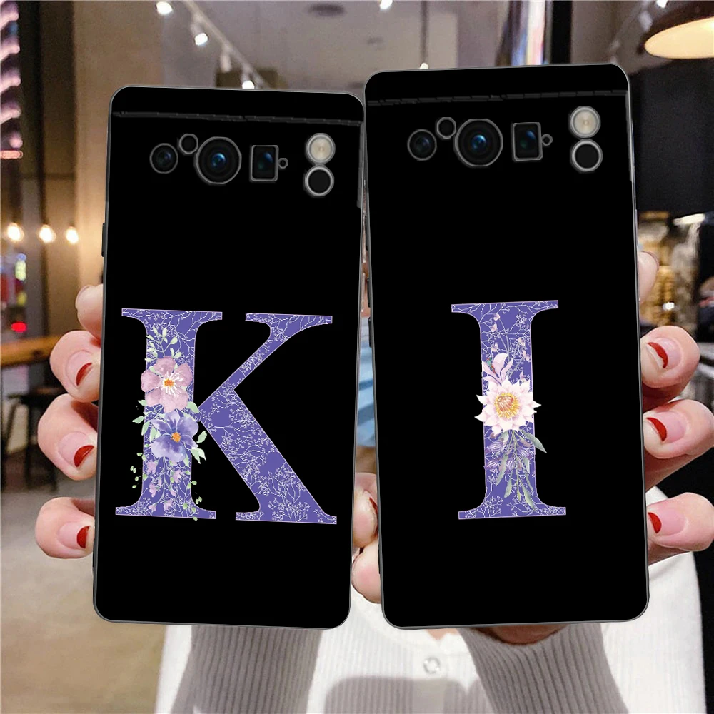 Pour Google Pixel 10 Pro coque de téléphone Pixel 9 Pro XL coque en TPU Pixel 8 Pro 9A 8A 7A 7 6A 6 Pro couverture lettre initiale fleur violette - imagen 2