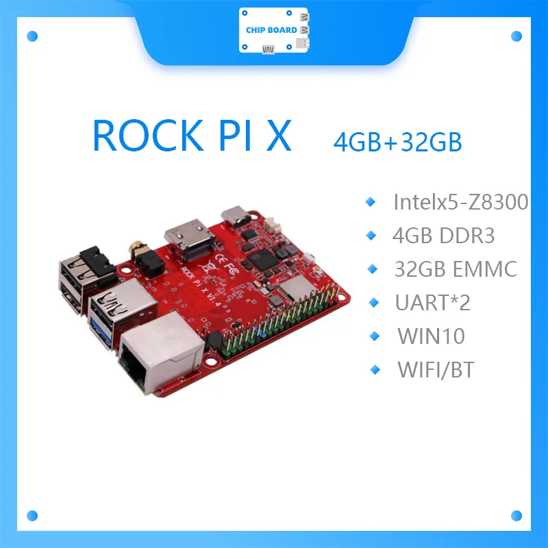 ROCK PI X B 4G 32G eMMC flash MODELB Win10  Intel Atom x5-Z8300 board  , MicroSD card socket - imagen 2