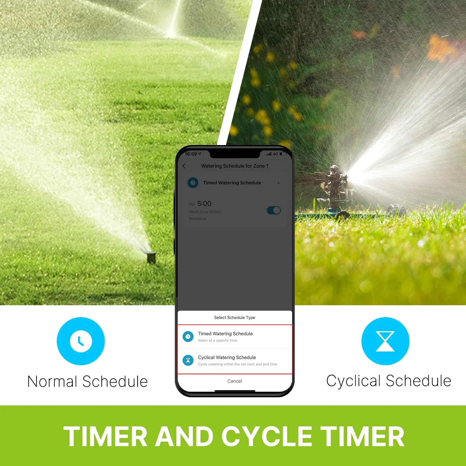 Aspersor de jardín inteligente con Bluetooth, temporizador de agua con filtro de retardo de lluvia de 2 vías, controlador de riego programable y automático - imagen 2
