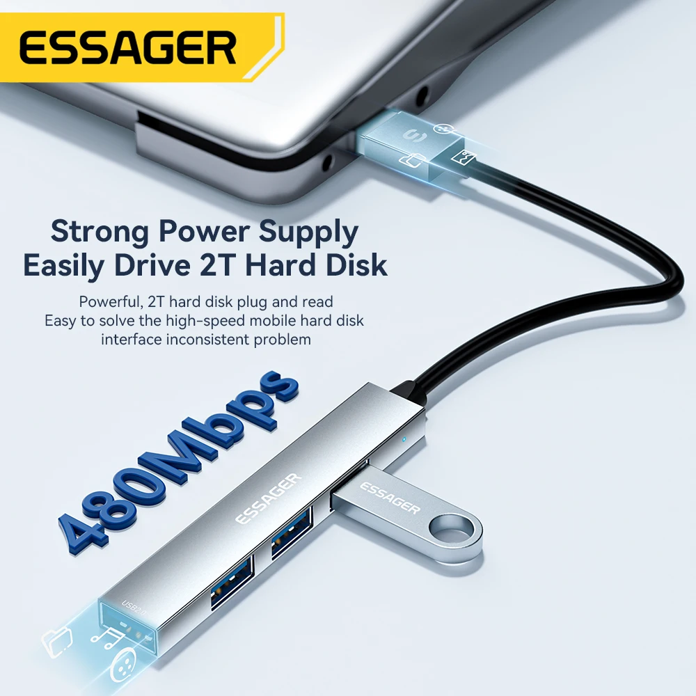 Essager 4 en 1 USB C Hub USB 2,0 adaptador divisor de alta velocidad expansor multifuncional para ordenador portátil Oficina Hub tipo C Hub - imagen 4