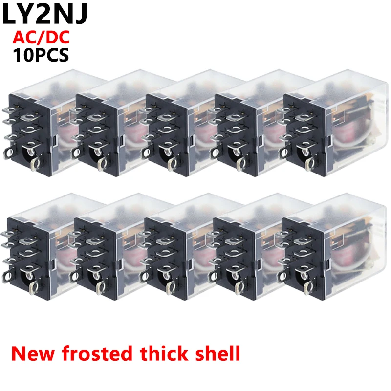 Relé de potencia de bobina de alta calidad, 10 piezas de AC/DC 12V, 24V, 36V, 48V, 110V, 220V, 380V, ly2nj, DPDT, 8 pines, hh62p, JQX-13, esmerilado, grueso