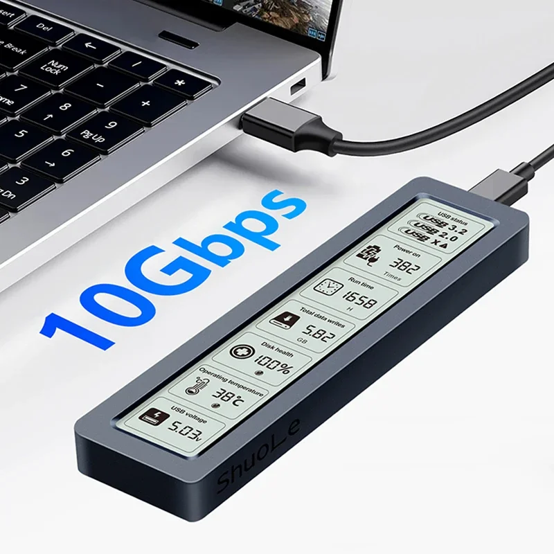 Carcasa M2 SSD M.2 NVMe SATA SSD, adaptador de carcasa con pantalla de visualización, caja de disco externo Digital inteligente de 10Gbps USB 3,2 Gen2 - imagen 2