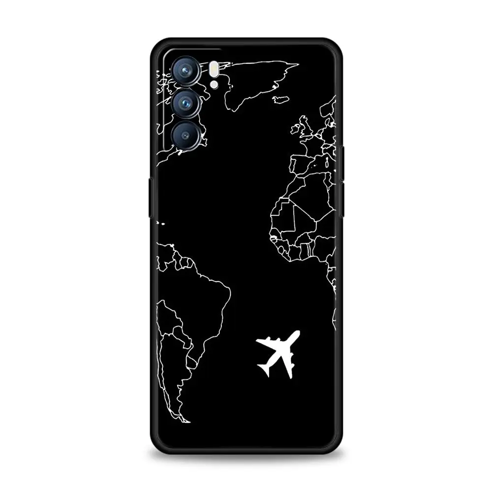 Funda de teléfono con mapa del mundo de dibujos animados, Dirección de paisaje para Oppo Reno8, Reno7, Reno6 Pro, A54, 5G, Find, X6, X5, A53, A52, A9, A15, A17, A16, A57, A31 - imagen 3