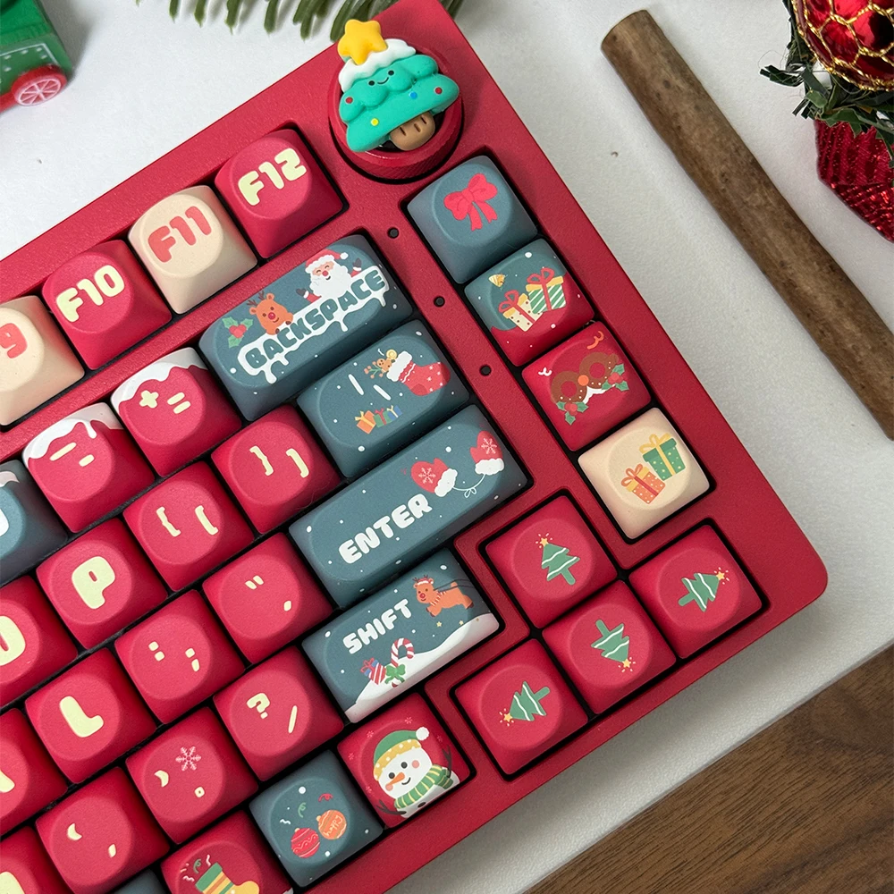 Teclado de Navidad Pbt, sublimación de cinco lados, niña linda, regalo de Navidad de Año Nuevo rojo, Teclado mecánico Diy con teclas ISO - imagen 4