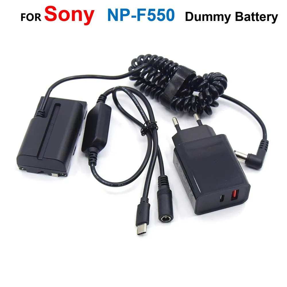 Batería simulada de NP-F, acoplador de resorte compatible con DK-415, cargador PD, Cable de alimentación USB tipo C para Sony HXR-NX5, F550, F750, F770, F960, F970