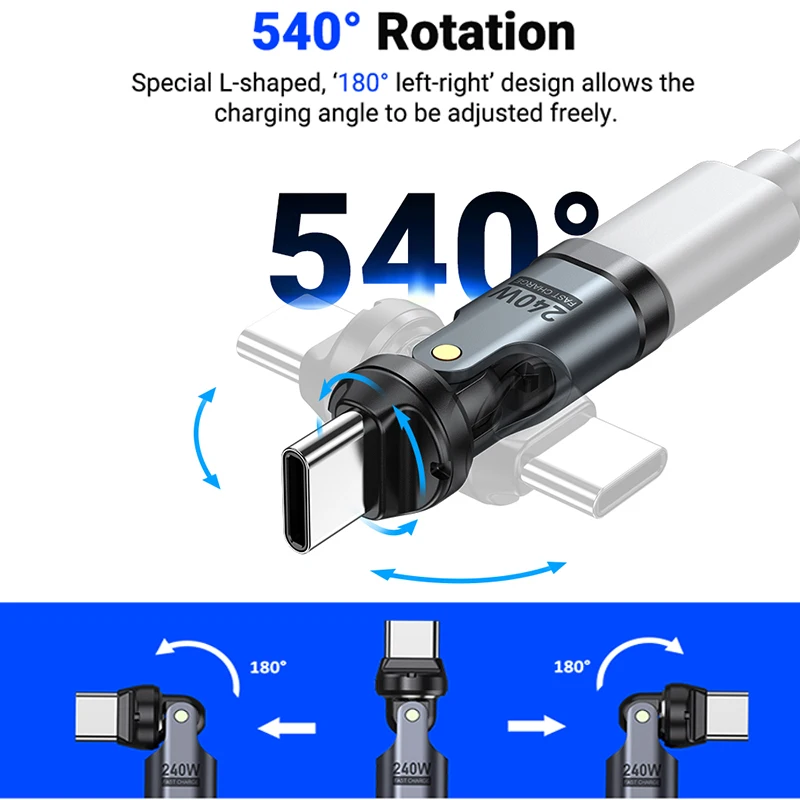 1 Uds PD240W USB C a tipo C adaptador OTG 540 rotación 5A convertidor de Cable de carga rápida para IPhone 16 MacBook Samsung Xiaomi portátil - imagen 3