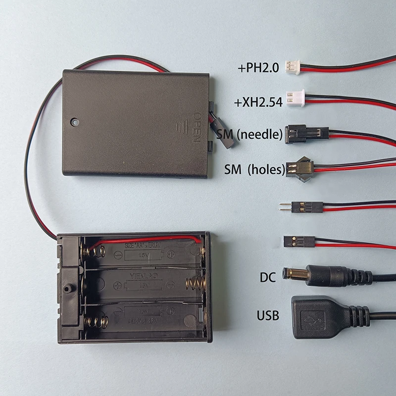 1 Uds AA 1,5 V * 3 número 5 caja de almacenamiento de batería con interruptor con encendido/apagado para PH2.0 XH2.54 SM terminal DC USB