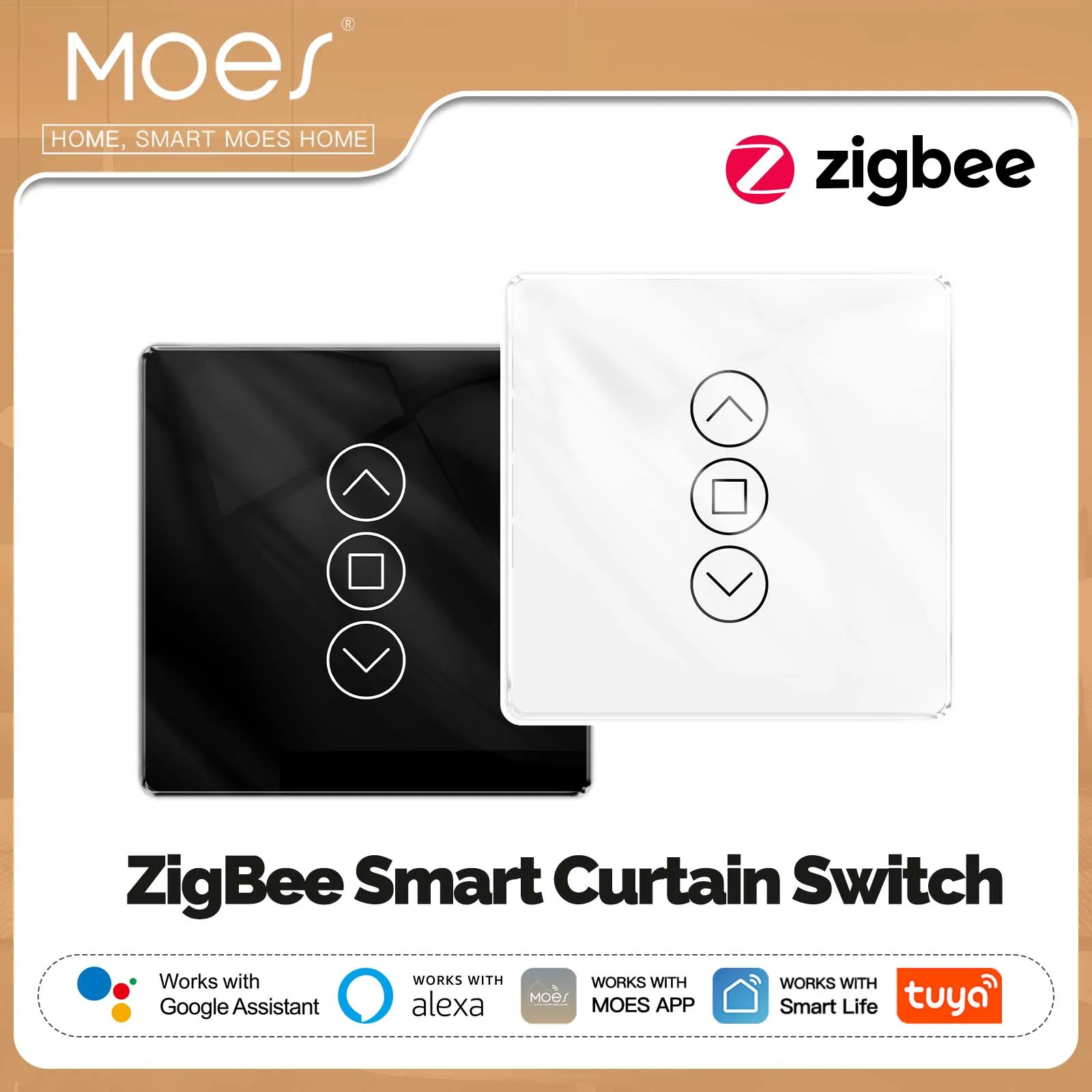 MOES Tuya ZigBee interruptor de cortina inteligente 2.5D soporte RF433 Arco Panel táctil de vidrio aplicación remota Control funciona con Alexa Google Home