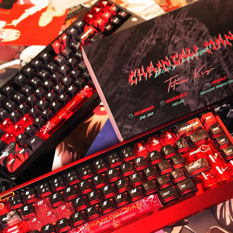Titannation-teclas con tema de motosierra para hombre, teclas de perfil de cereza translúcidas de Anime pbt + pc para teclado mecánico, regalo de juego personalizado - imagen 5